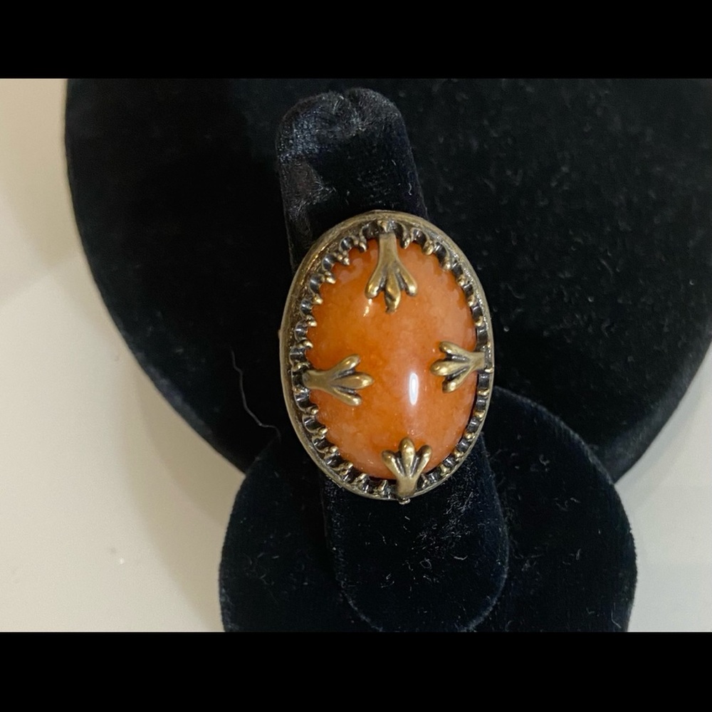 Adjustable big coral color ring ancient style